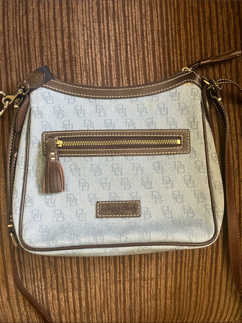 Light Blue convertible Crossbody Shoulder Bag with Brown Trim